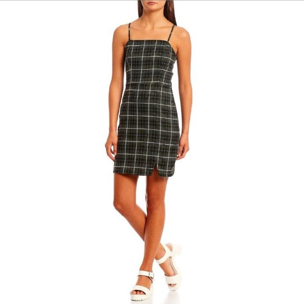 GB Square Neck Plaid Notch Front Dress Size L Juniors